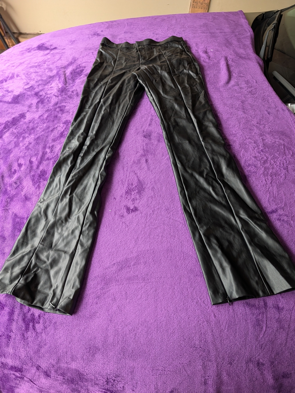 Zara Black Faux Leather Flare Pants